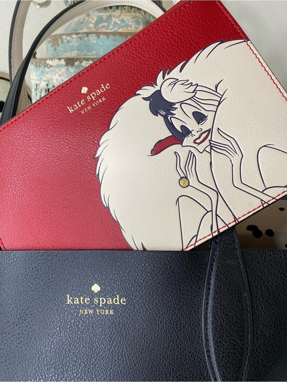 kate spade black Dalmatian tote with red Cruella pouch - Picture 4 of 14
